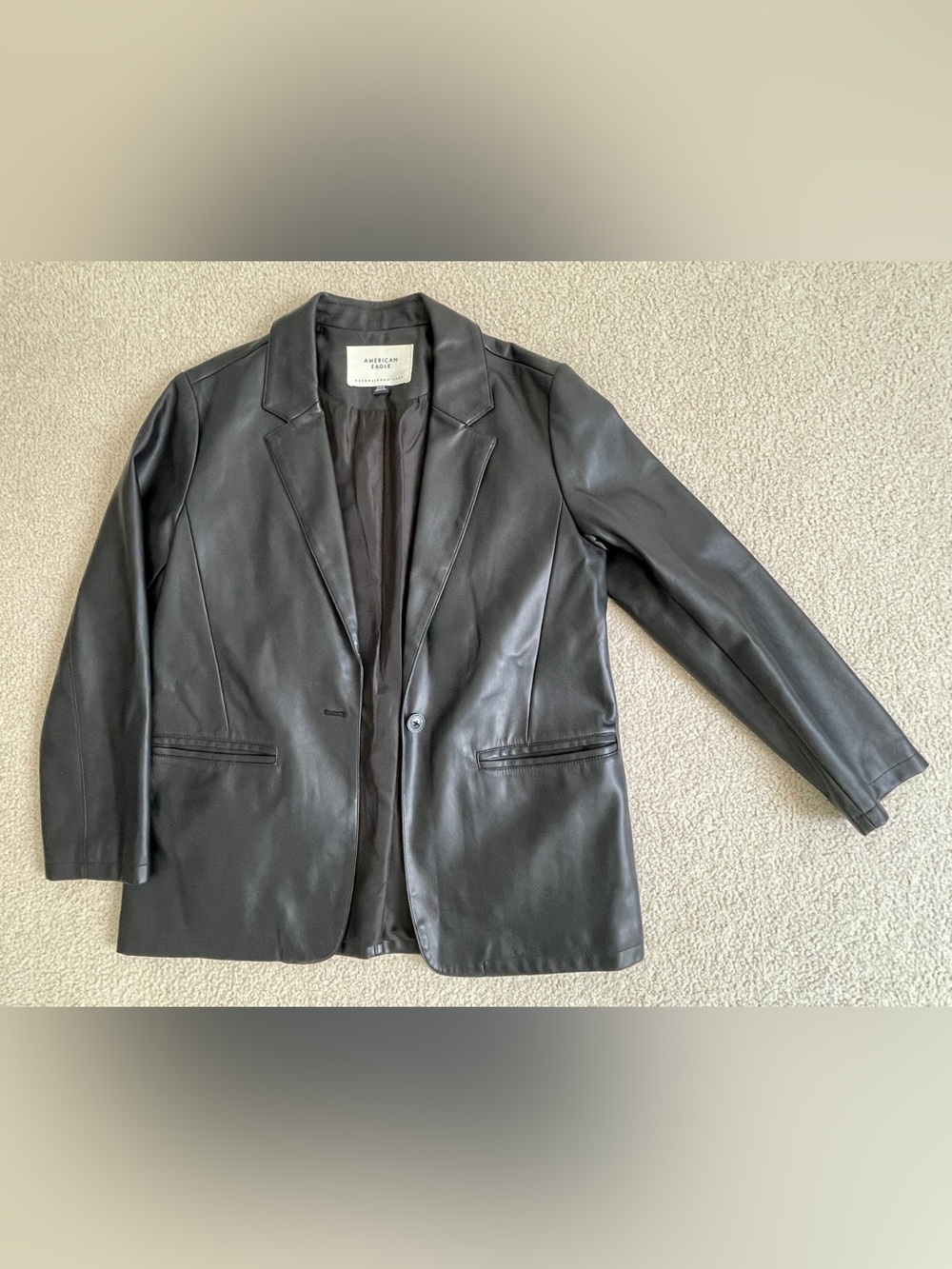 American Eagle Black Faux Leather Blazer Jacket